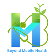 A logo for beyond mobile health with a cross and hands.