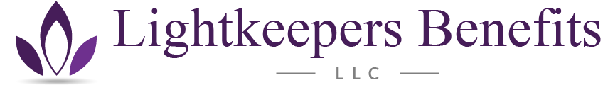 Lightkeepers Benefits LLC logo: purple floral design and text on white background.