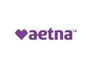 The aetna logo is purple with a heart in the middle.