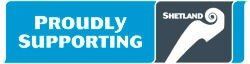A blue sign that says `` proudly supporting shetland ''