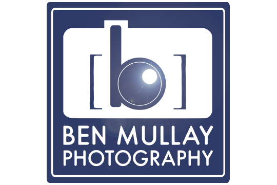 A logo for ben mullay photography with a camera on it