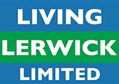 A blue and green logo for living lerwick limited