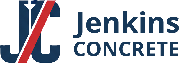 Logo of Jenkins Concrete with "JC" in blue with a red slash, text in dark blue below.