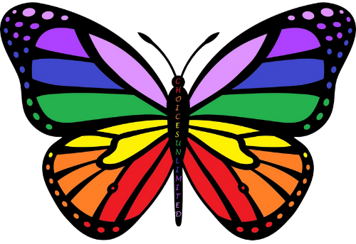 Rainbow butterfly with the words 