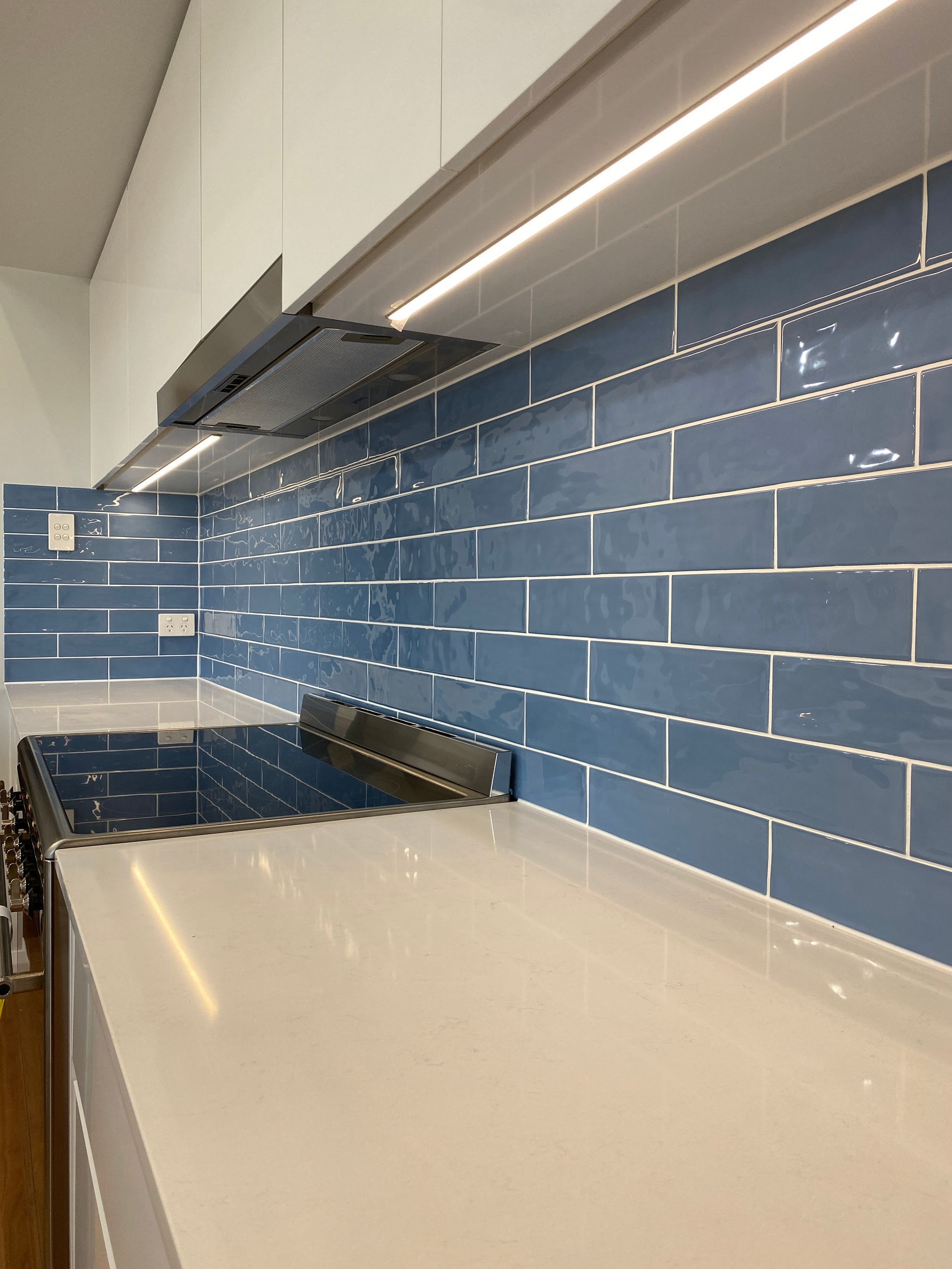 Close Up of Blue Subway Tiles — Kitchen Renovations in Dubbo, QLD
