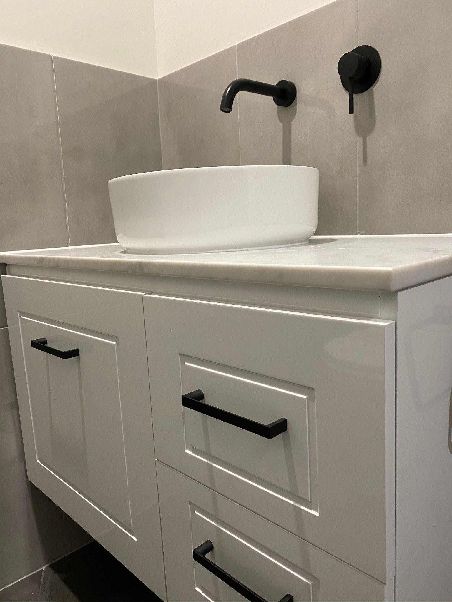 White Bathroom With Vanity — Kitchen Renovations in Dubbo, QLD