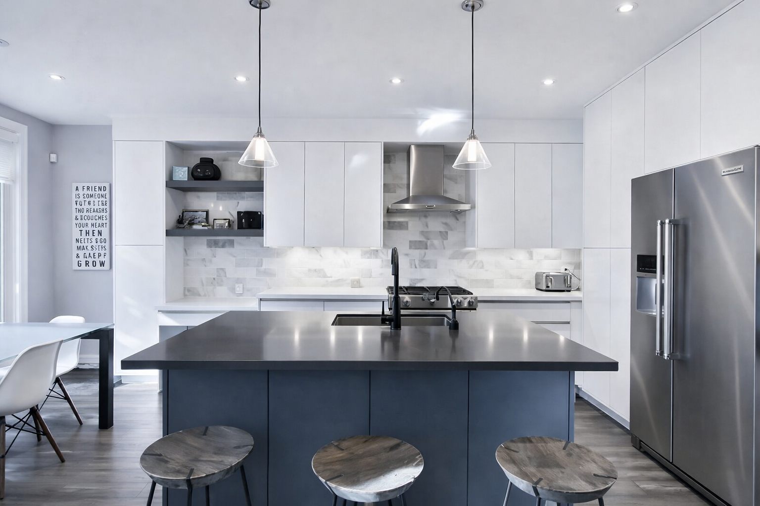 Countertop, Barstools And Pendant Lights — Kitchen Renovations in Dubbo, QLD