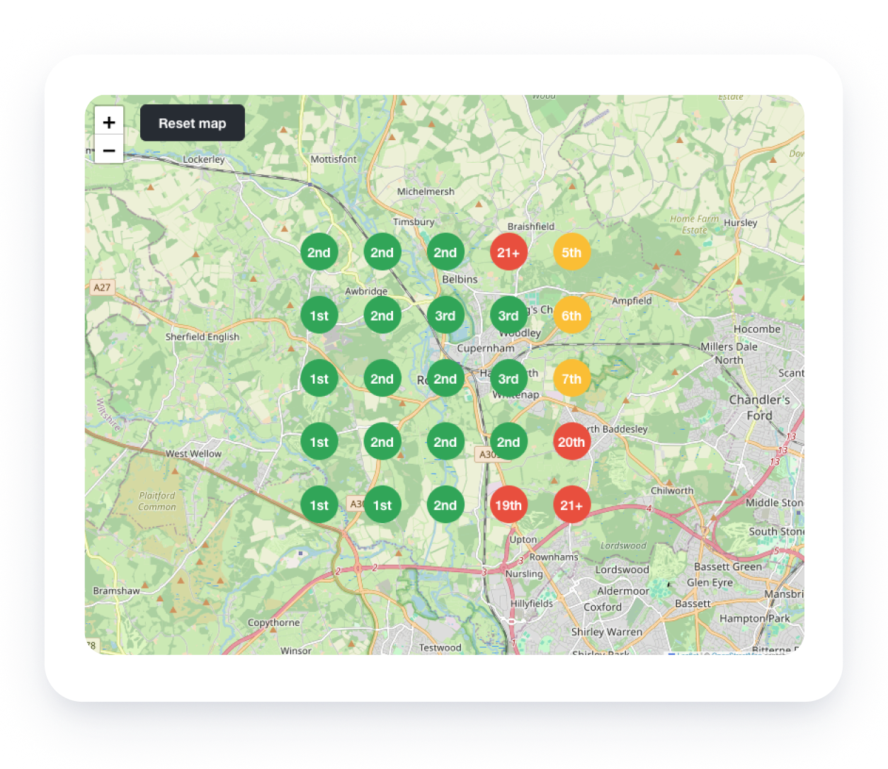 Screenshot of Local Grid map showing the 5x5 map with 25 points