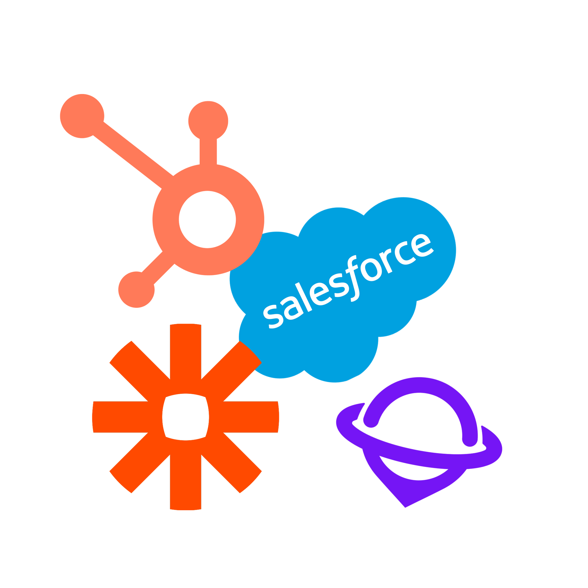 Logos for HubSpot, Salesforce, Zapier, and Uberall.
