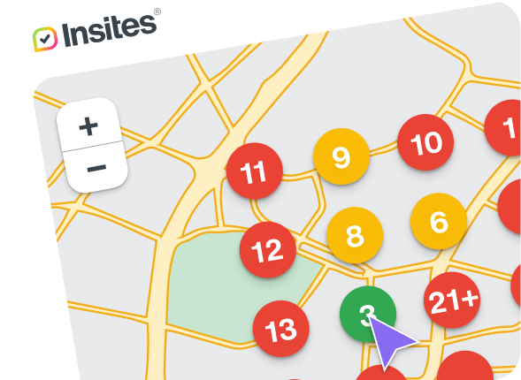 A map with numbers in circles dotted across to demonstrate local listing scores.