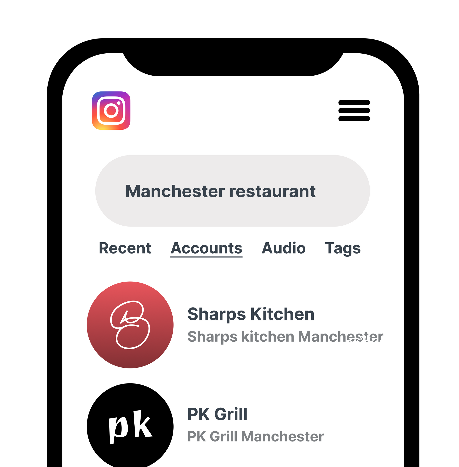 Instagram search results for