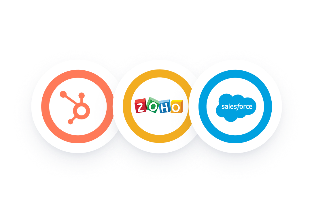 Logos for Hubspot, Zoho and Salesforce CRM