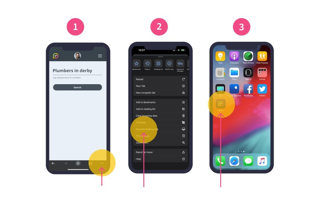 A screenshot of three different phones showing how to use them.