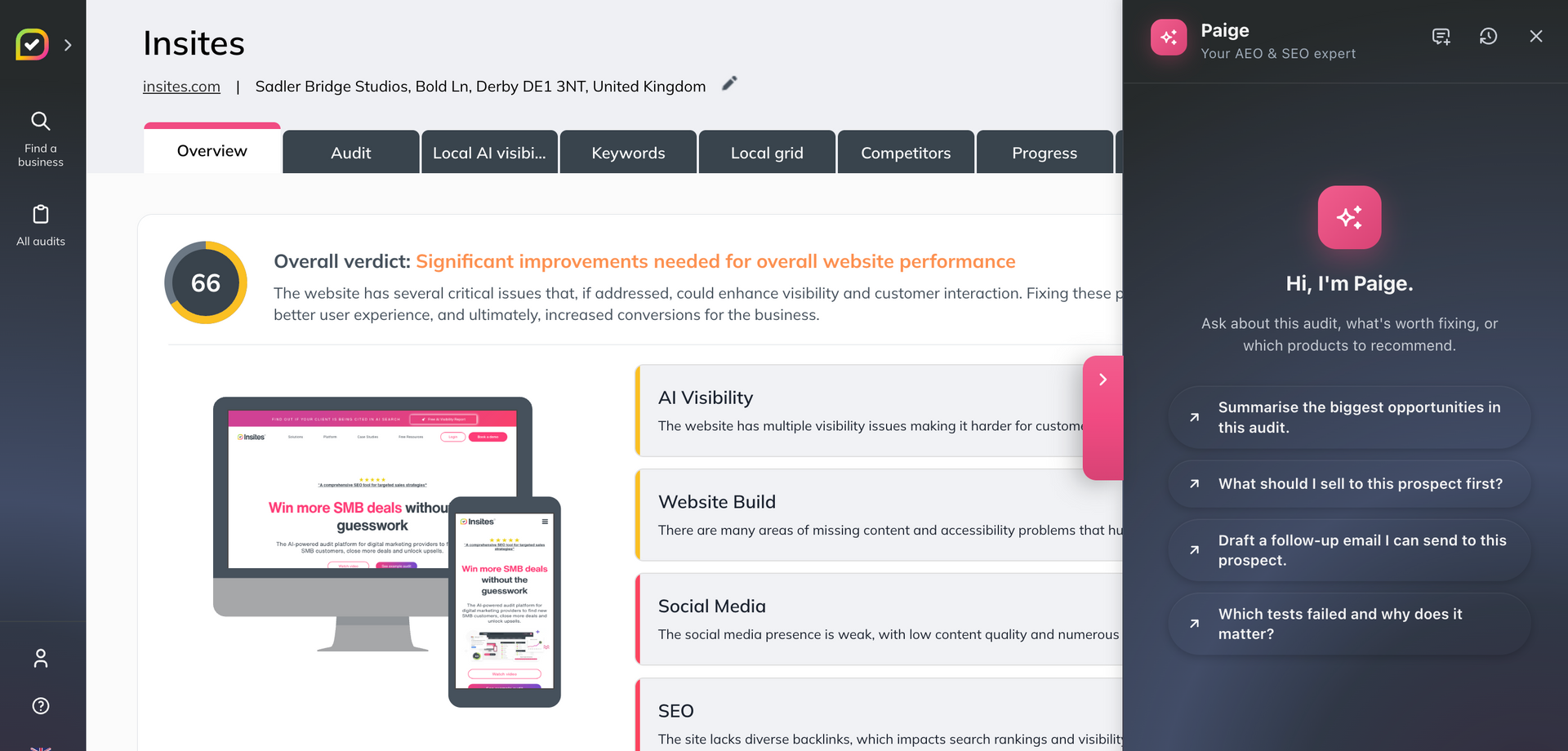 The Insites Nova user interface. 