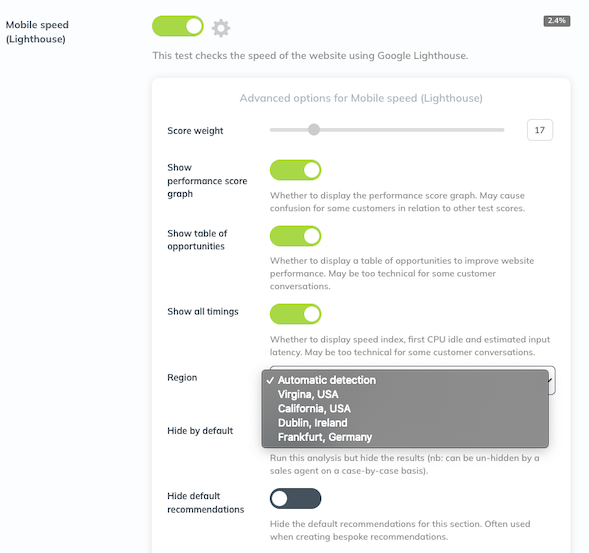 Screenshot of speed settings within Insites