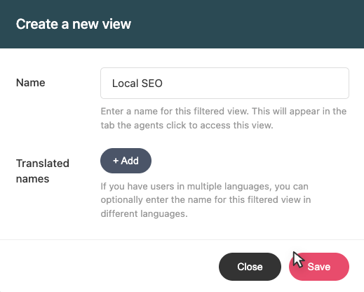 Form to create a new view with the example of 