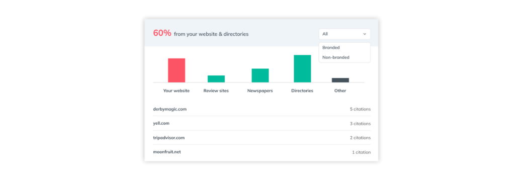 A graphic to show where ChatGPT is citing the business which is mostly in directories and on their website