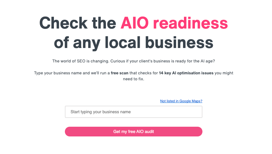 Screenshot to show the Insites AIO readiness checker where you get a free audit by entering a URL