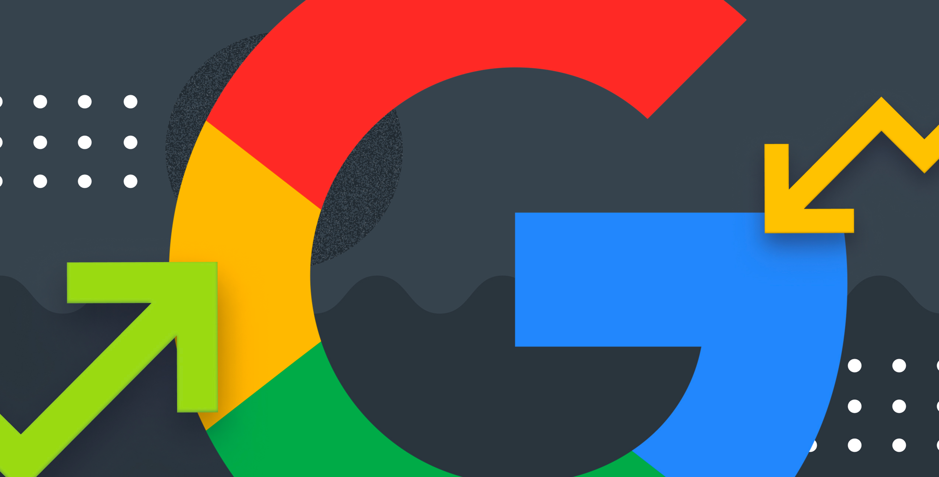 A colorful google logo with arrows pointing up and down overlaying the 'G' logo from Google.