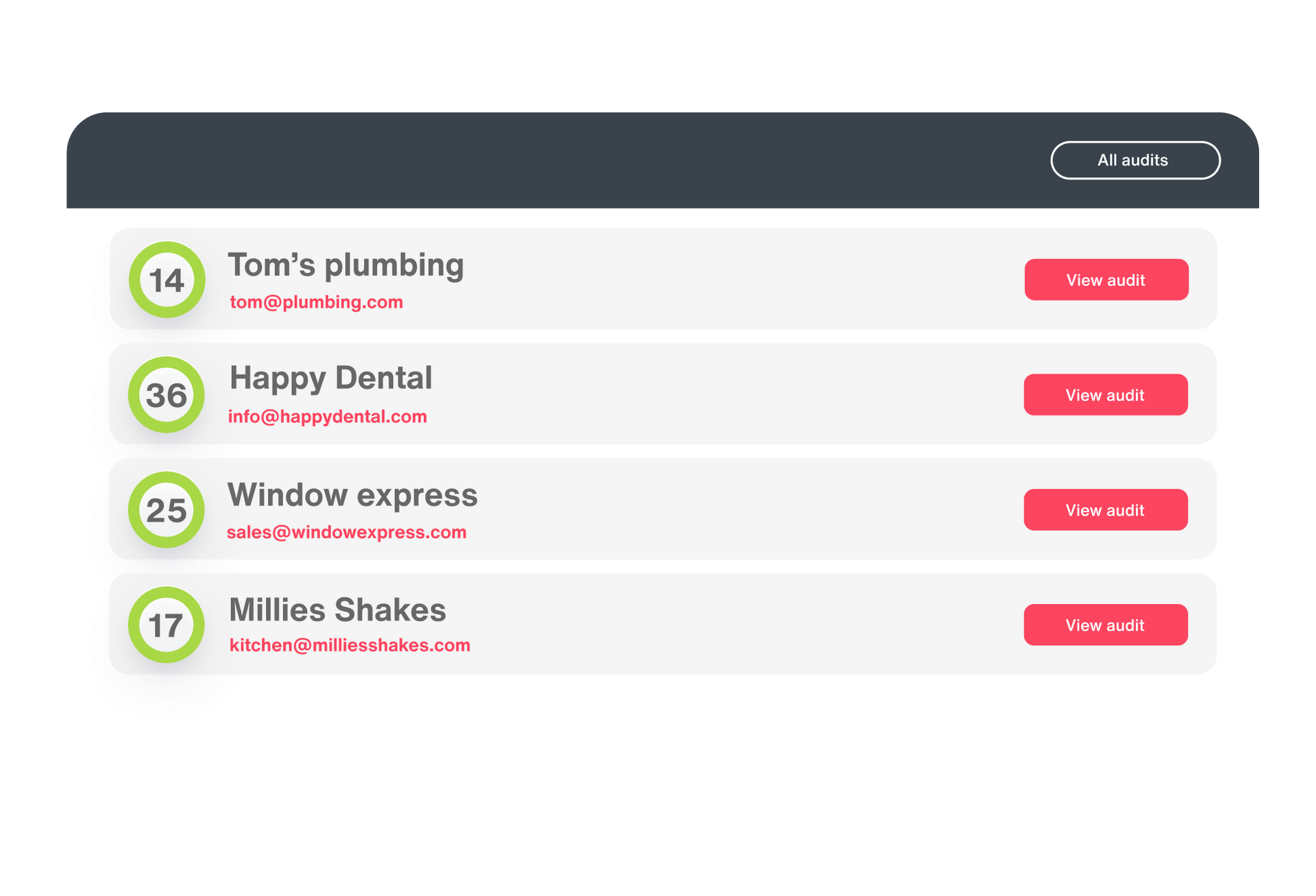 Leads coming in from a free SEO audit widget