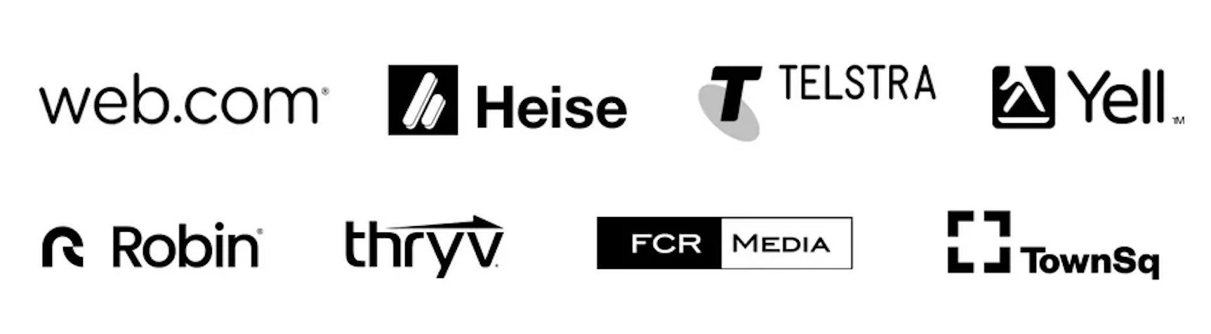 Client logos, including Yell, Robin and Heise