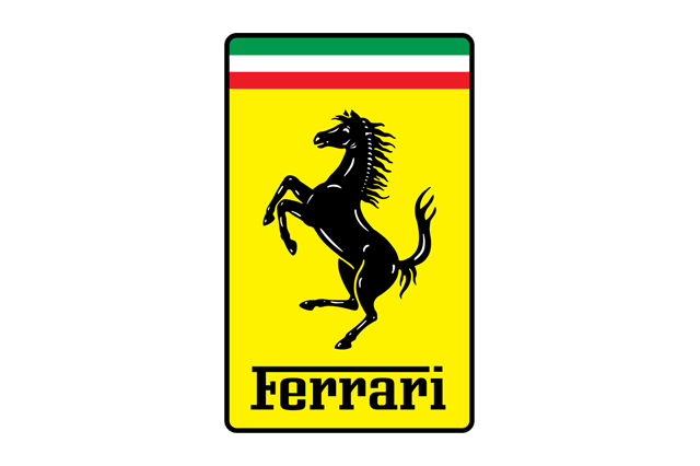 A ferrari logo with a horse on its hind legs