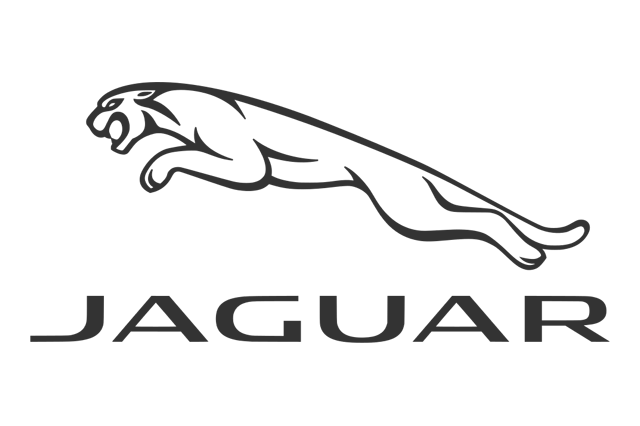 A black and white logo for jaguar with a jaguar jumping in the air.