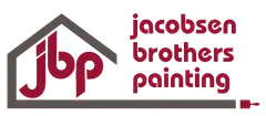 Jacobsen Brothers Painting logo with burgundy “jbp” house icon and company name on white background