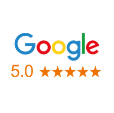 Google logo with 5.0 rating and five orange stars