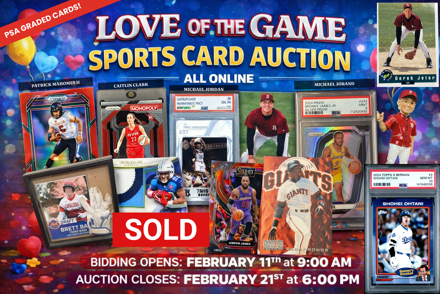 Sports card auction advertisement. Online auction by 