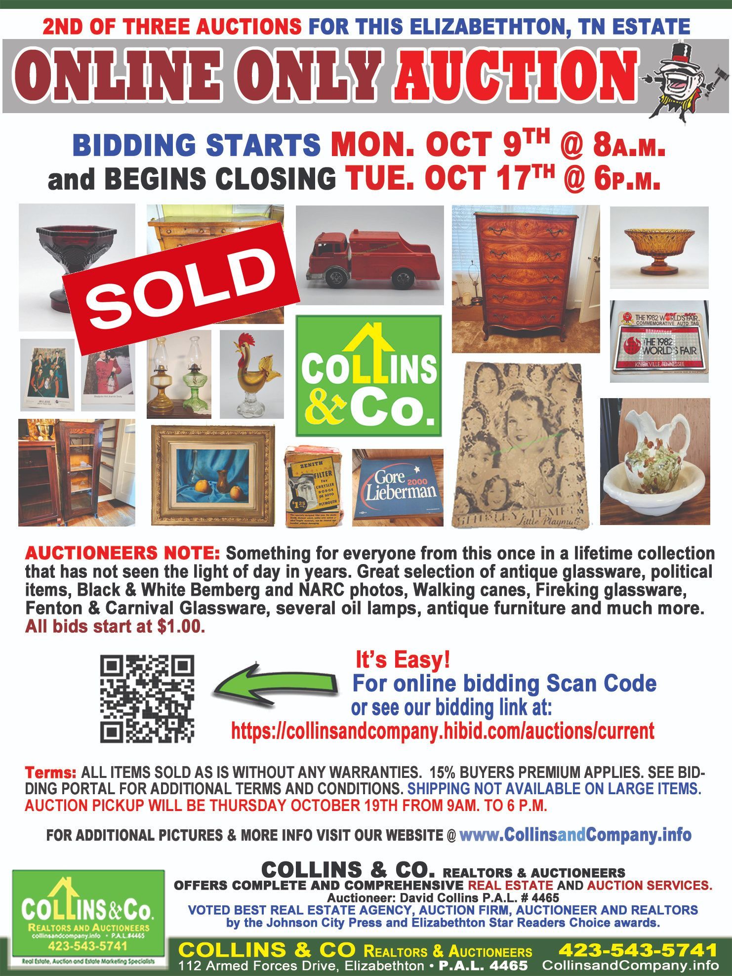 A flyer for an online only auction.