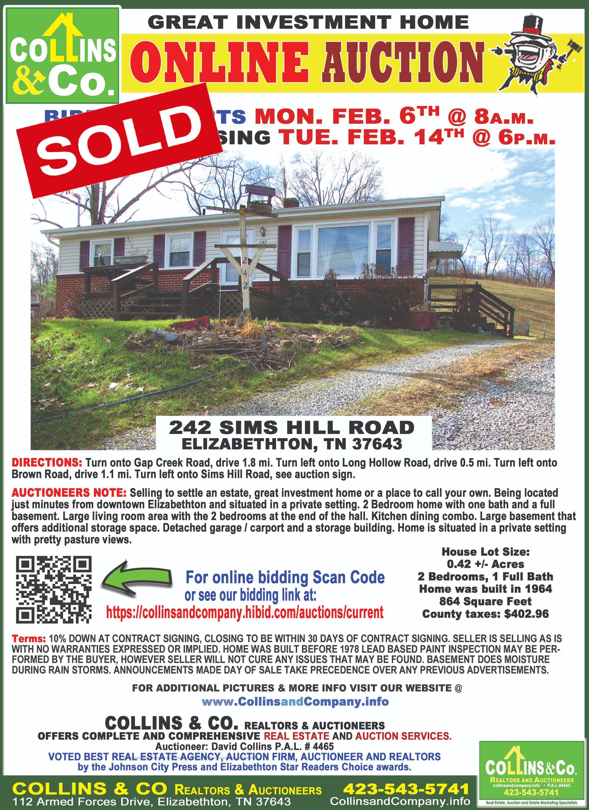 A poster for an online auction of a mobile home.