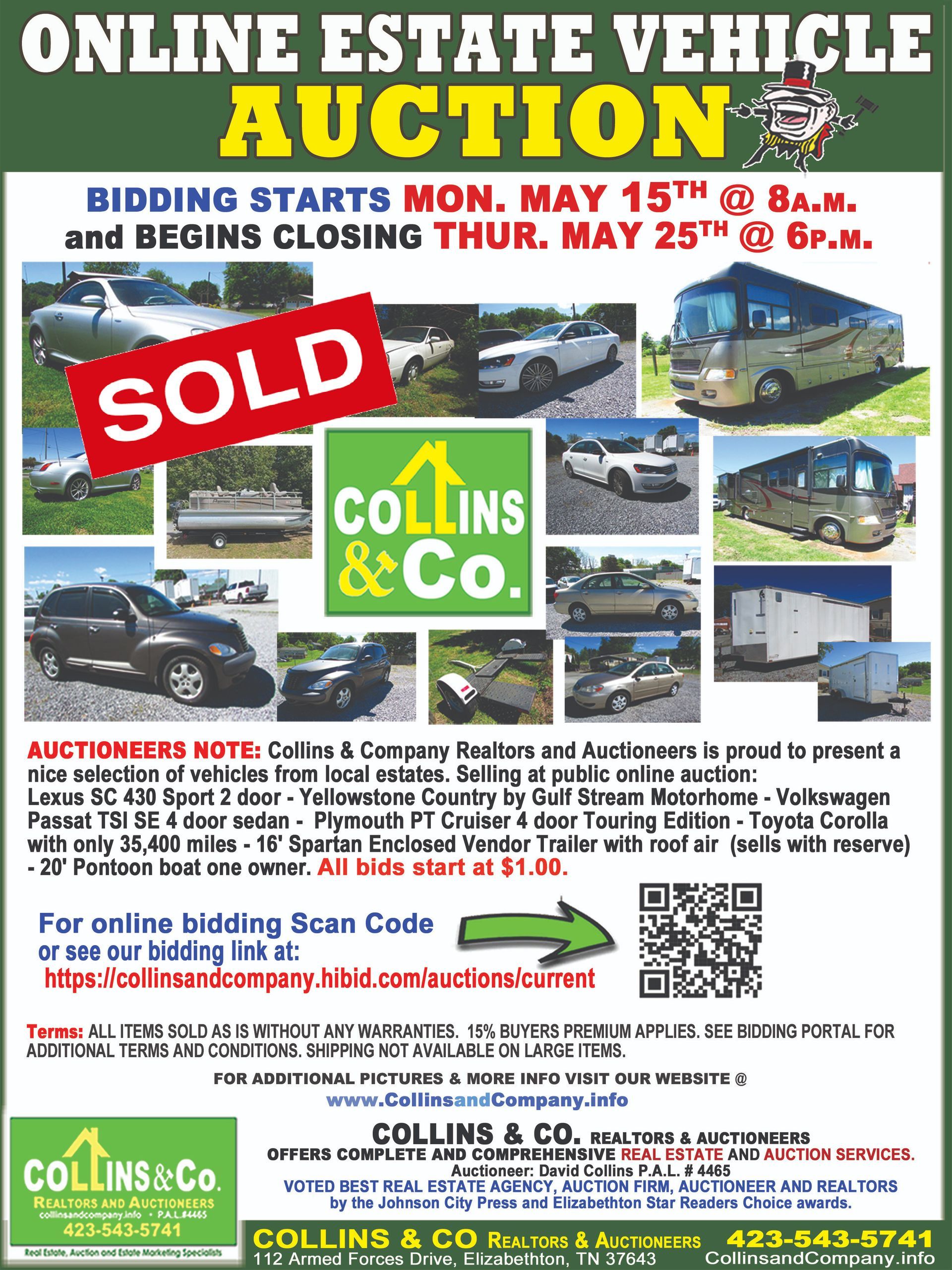A poster for an online estate vehicle auction.