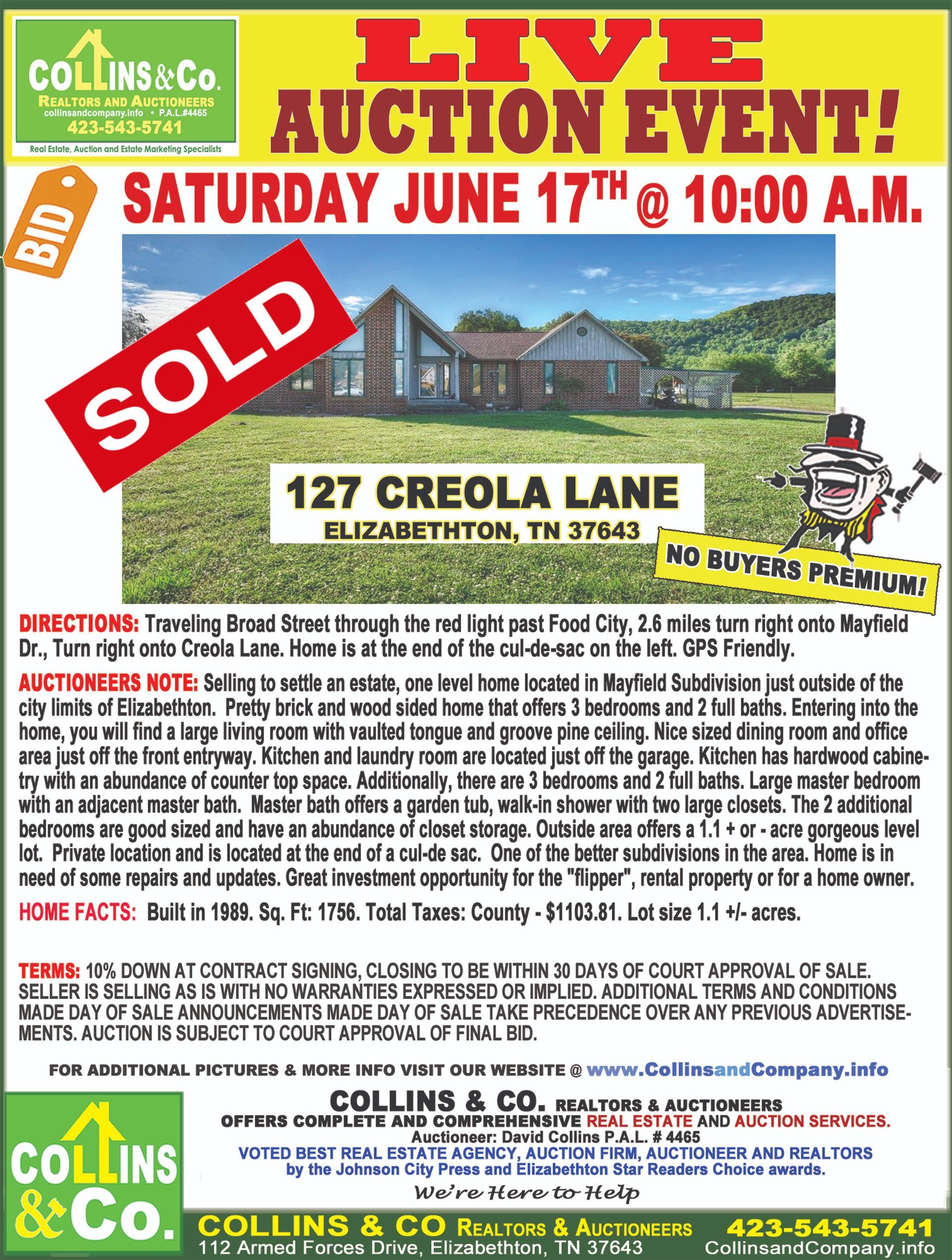 A poster for a live auction event on saturday june 17th at 10:00 am