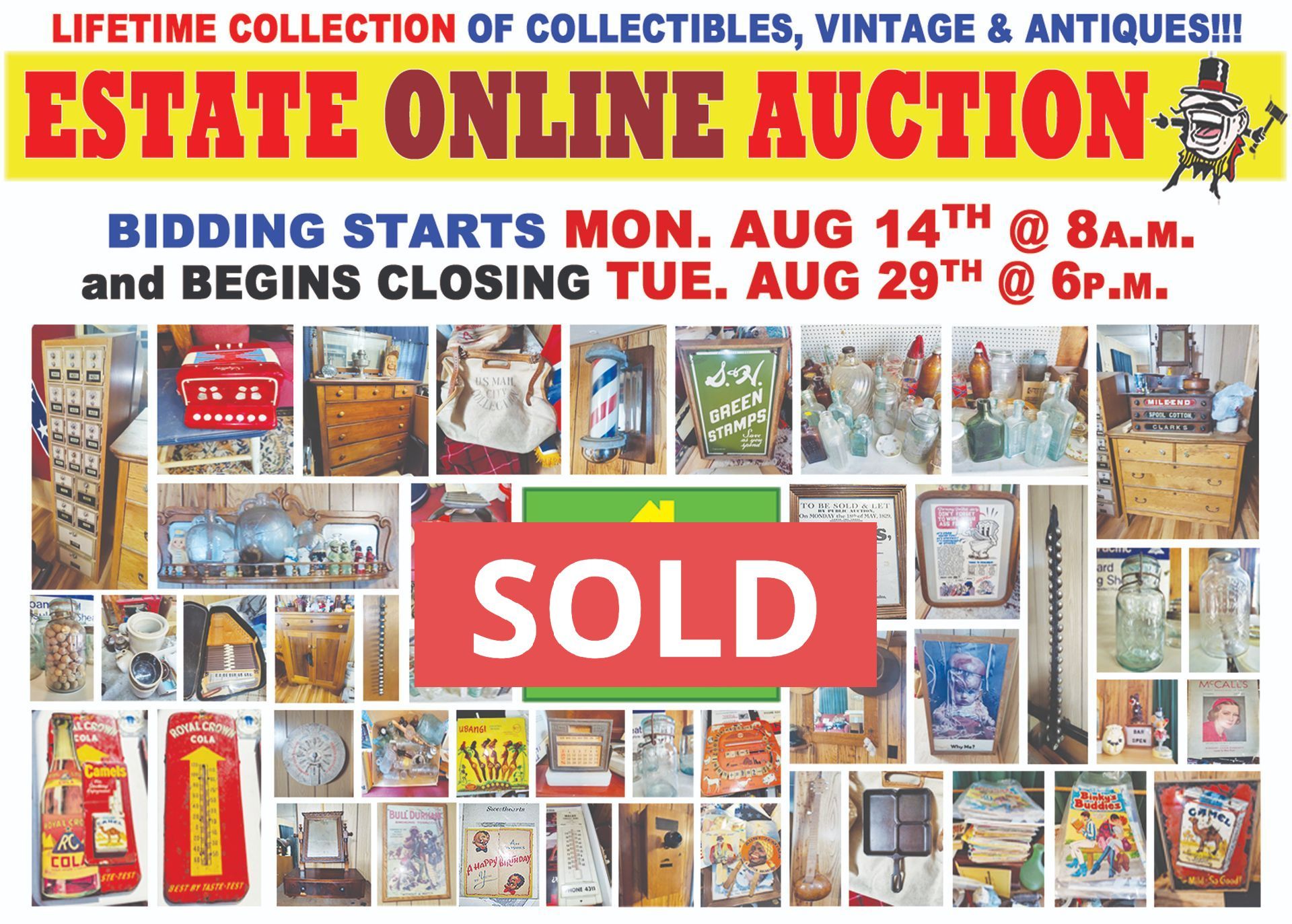 SOLD ESTATE ONLINE AUCTION FLYER WITH 100'S OF ITEMS FOR SALE ON THE FLYER PICTURED