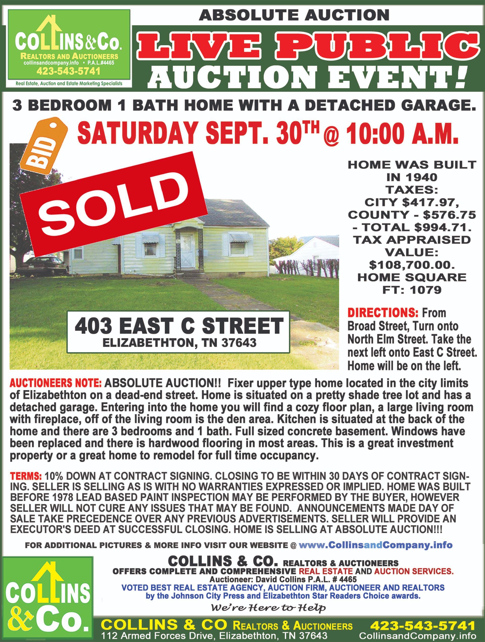 A poster for a live public auction event on saturday september 30th