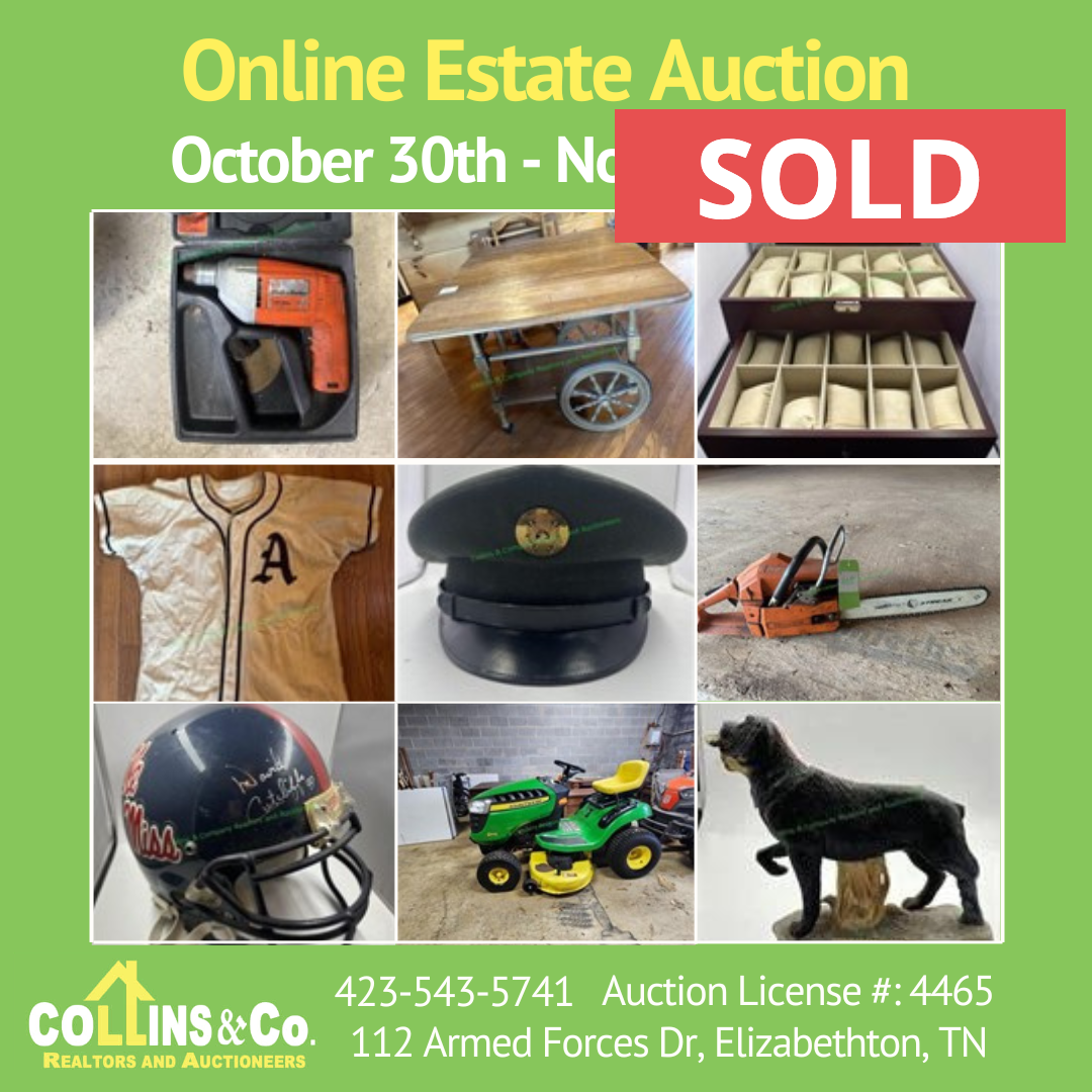 An advertisement for an online estate auction that took place on october 30th