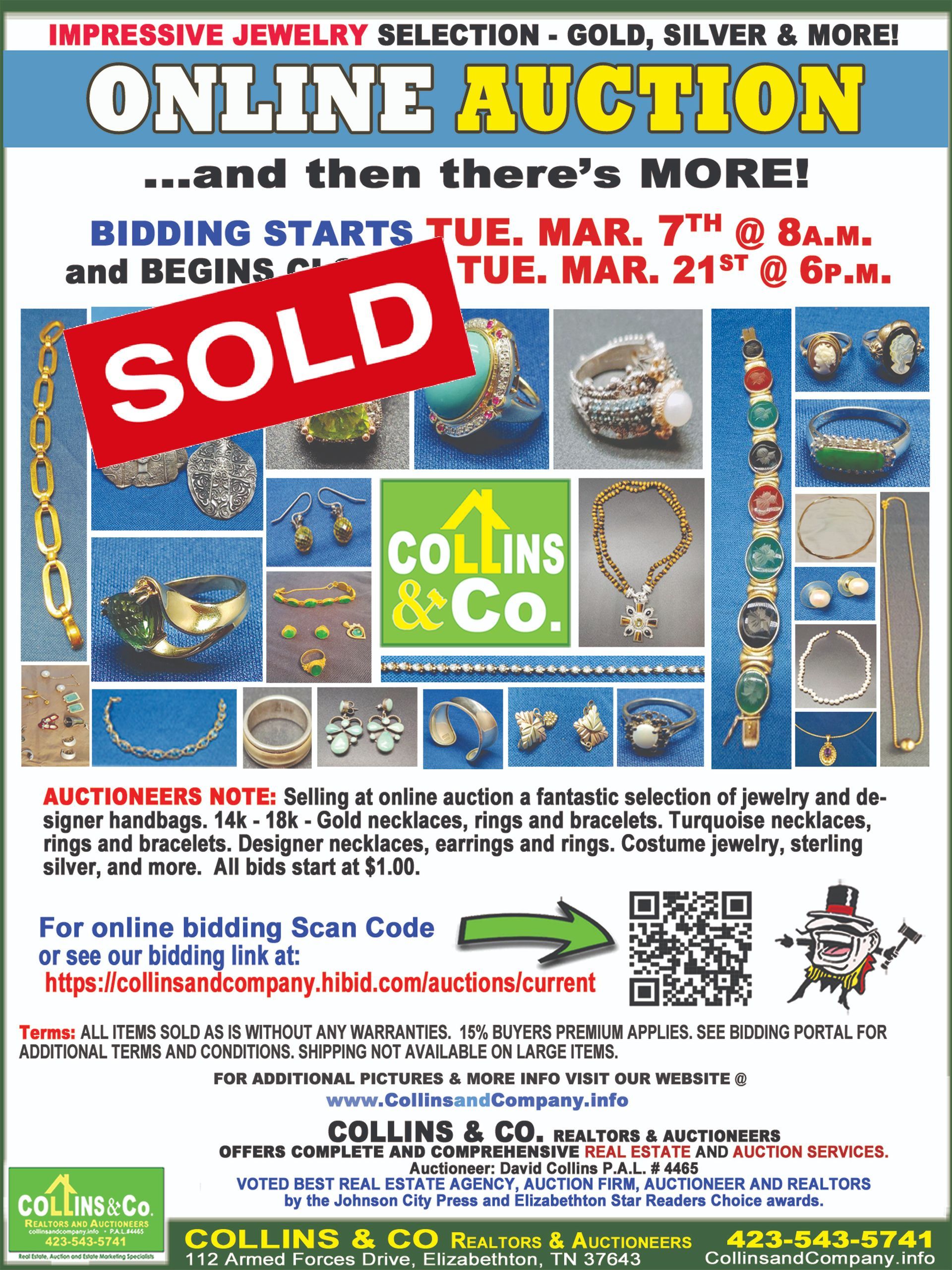 An advertisement for an online auction with jewelry on it