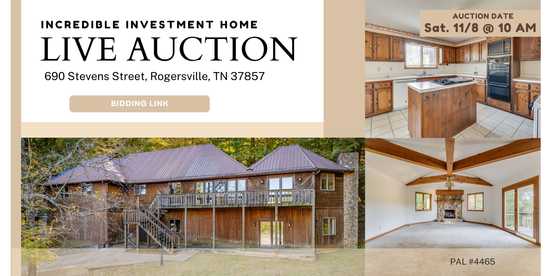 Live auction for investment home at 080 Stowond Street, Rogersville, TN 37957 on Sat. 11/5 at 10 AM.