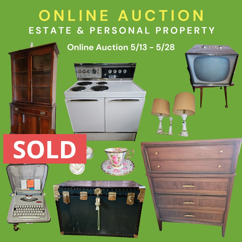 An advertisement for an online auction of estate and personal property