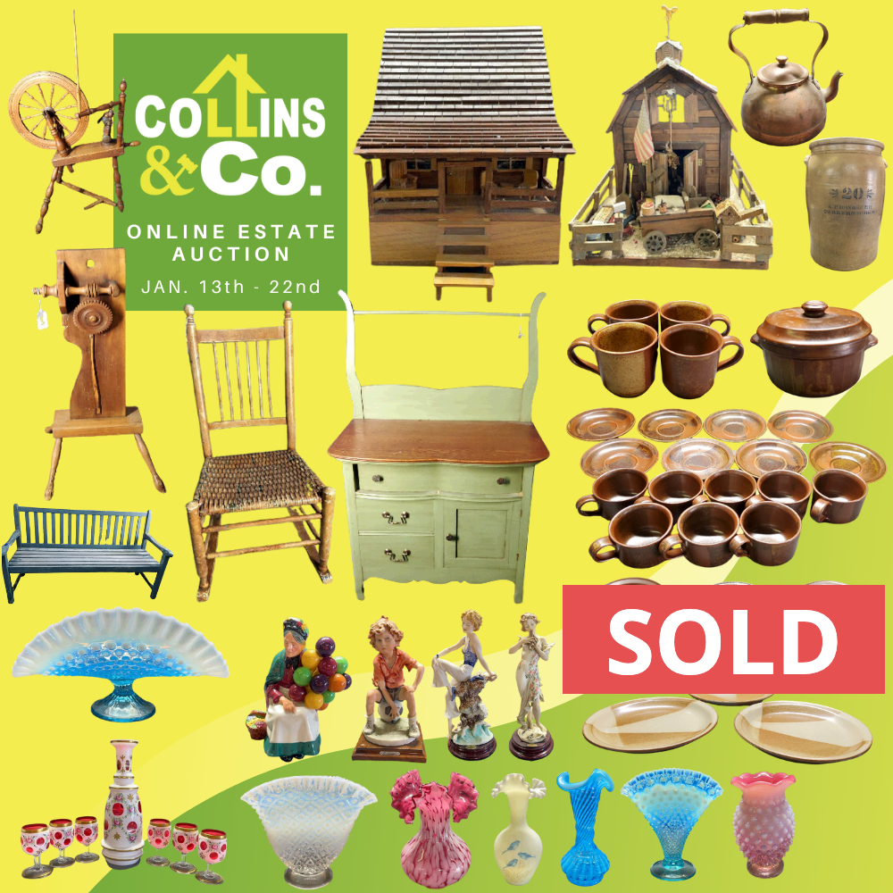 A poster for the collins & co. online estate auction