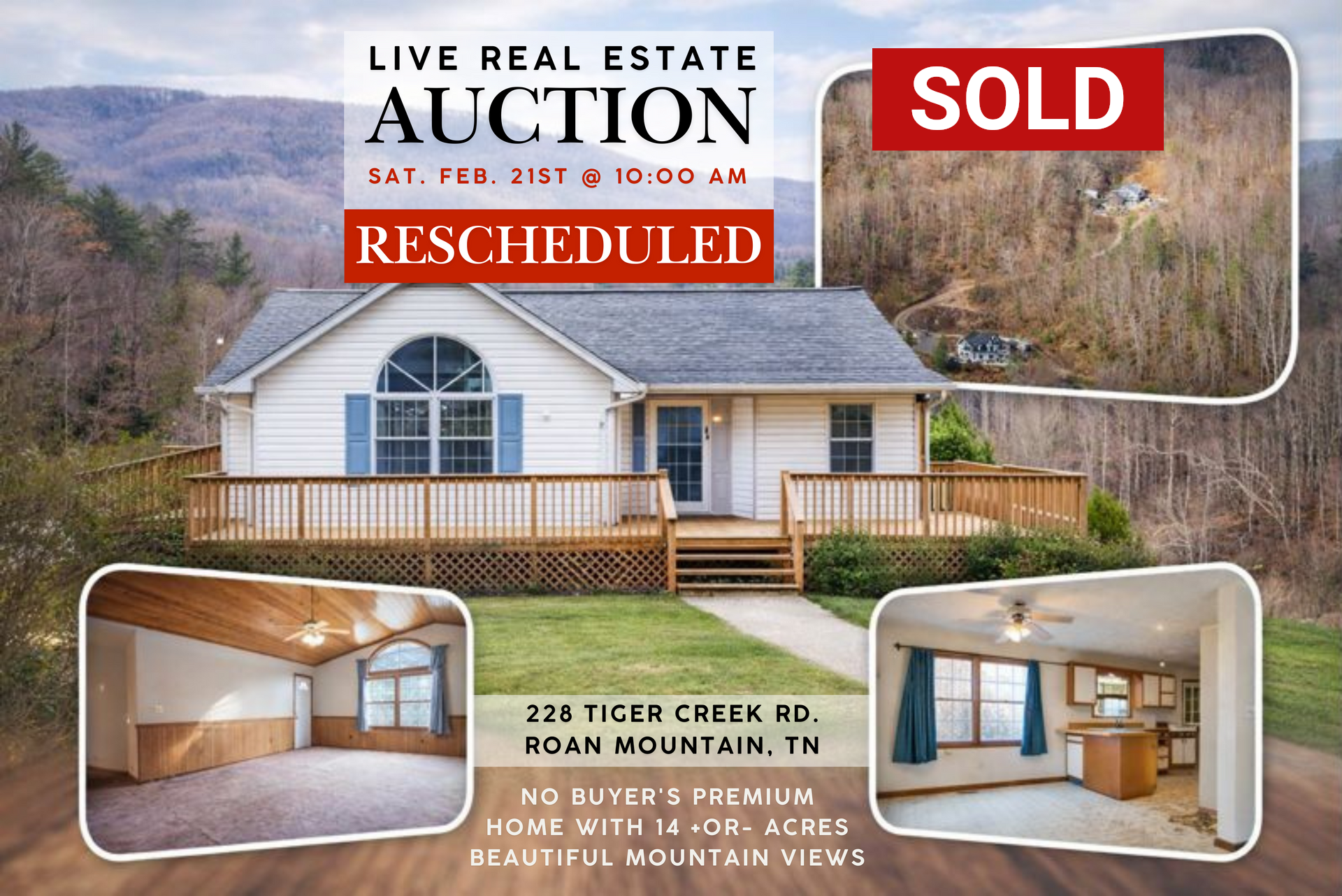 Real estate auction flyer: mountain home 