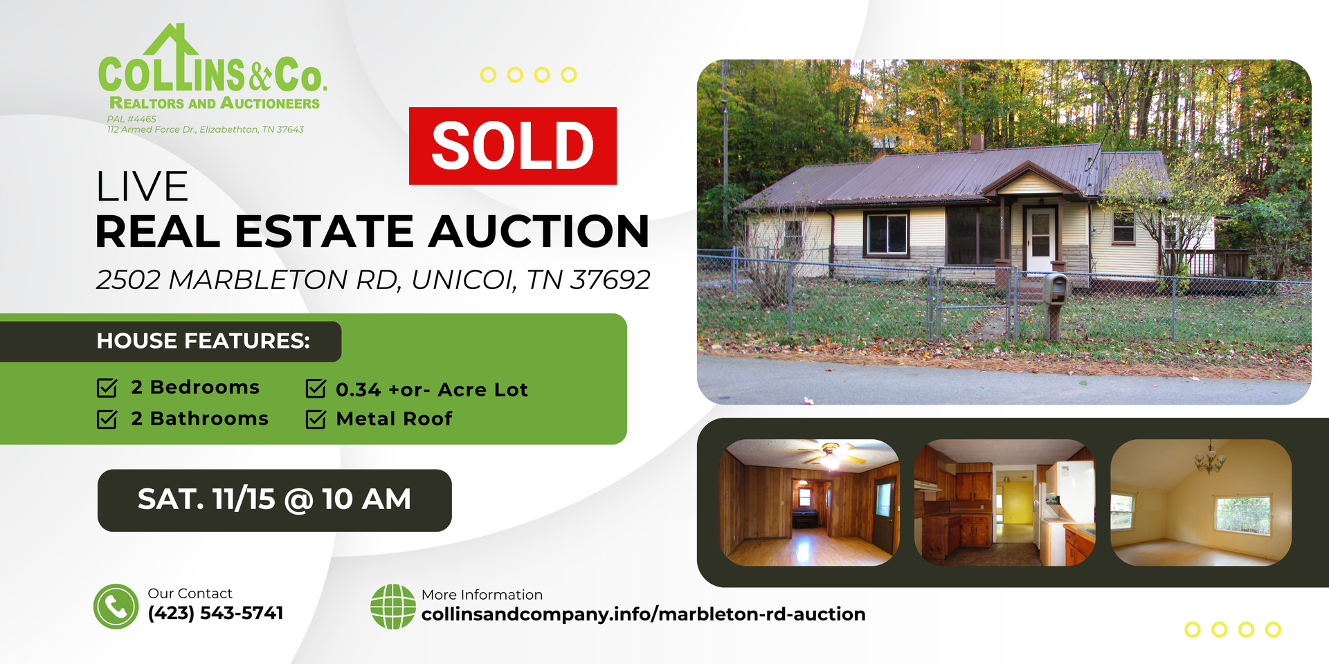 Real estate auction flyer for a home