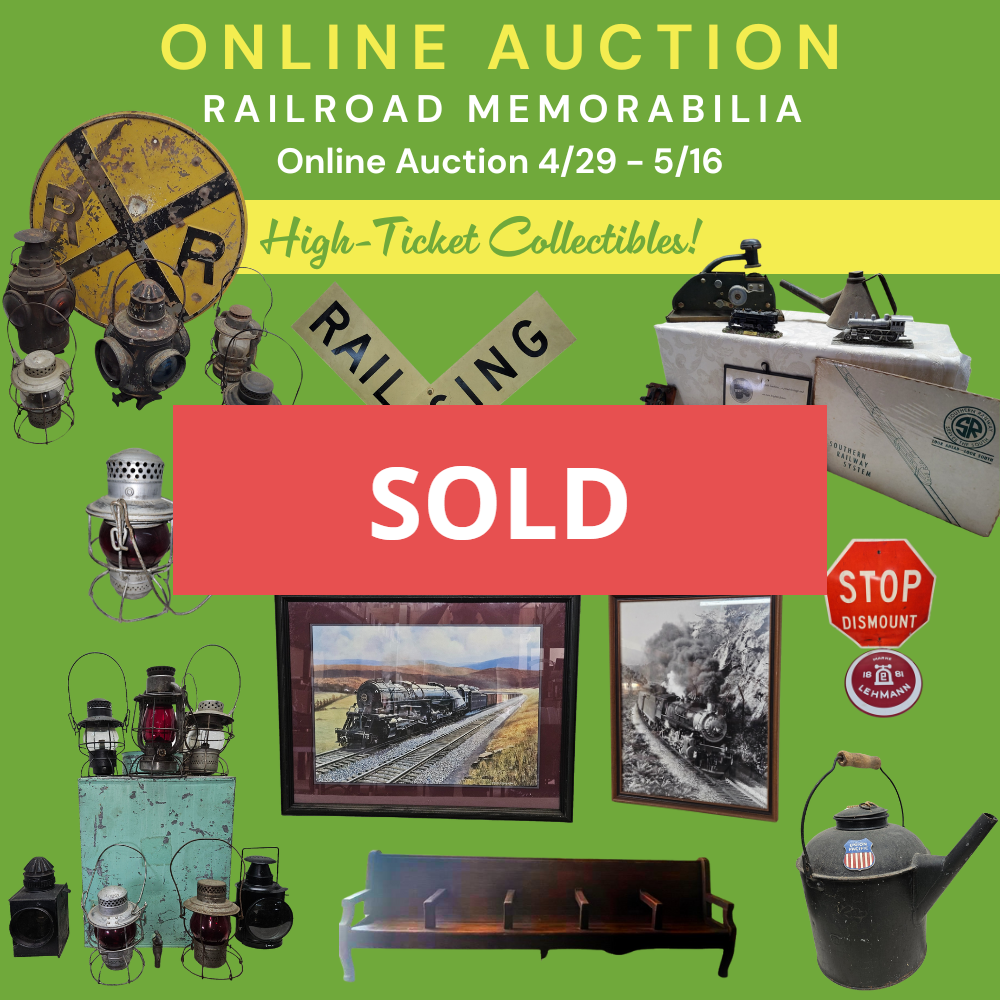An advertisement for an online railroad memorabilia auction