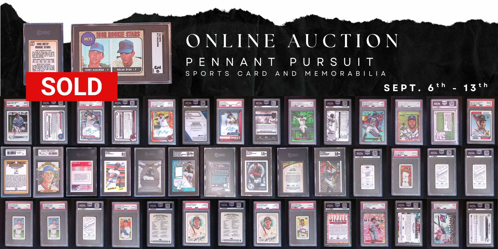 Online auction display of graded baseball cards.