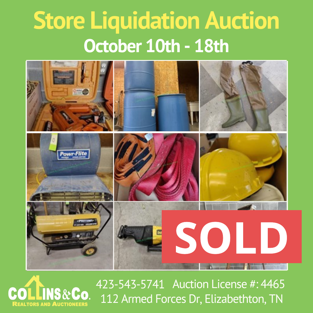 A store liquidation auction is taking place on october 10th - 18th