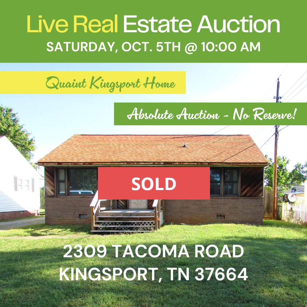 An advertisement for a real estate auction in kingsport tn
