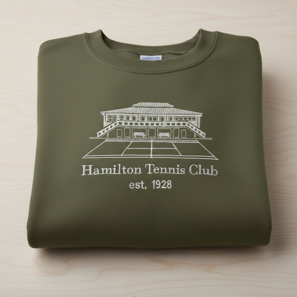 Olive green sweatshirt with white embroidered