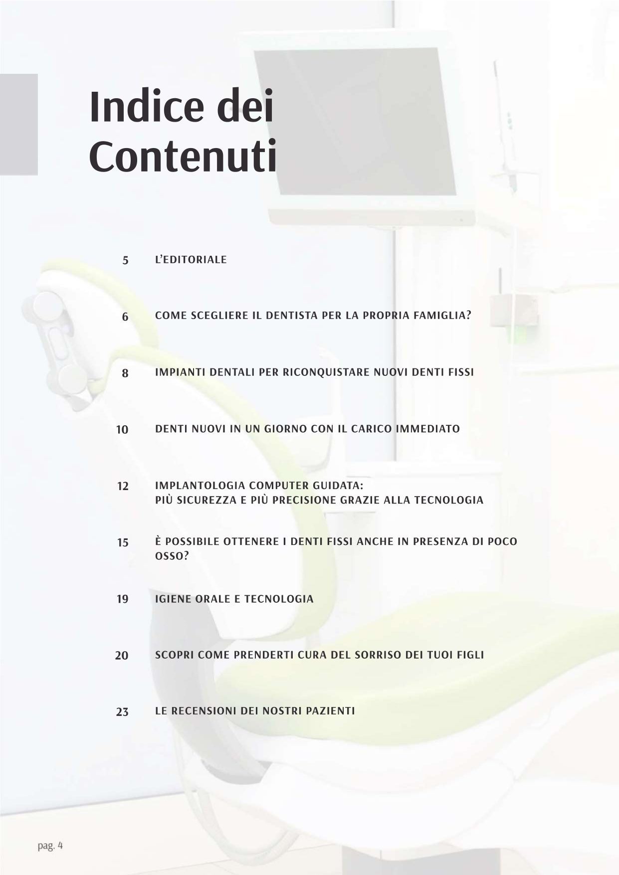 A page of a book titled indice dei contenuti