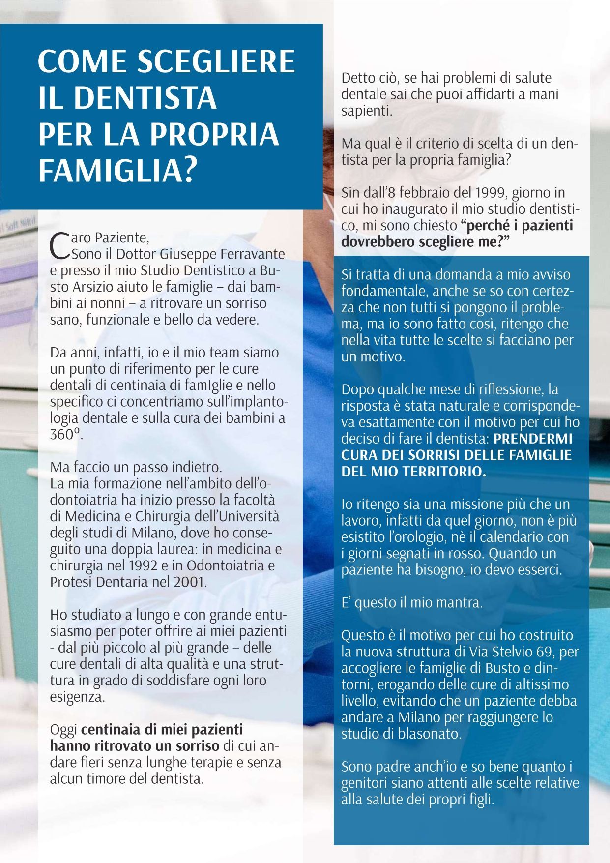 A poster that says come scegliere il dentista per la propria famiglia